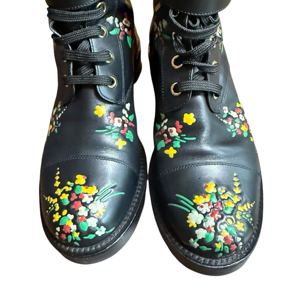 LOUIS VUITTON Wonderland Floral Ranger Leather Boots Gold LV Buckle EU 38 U8 - Picture 6 of 13